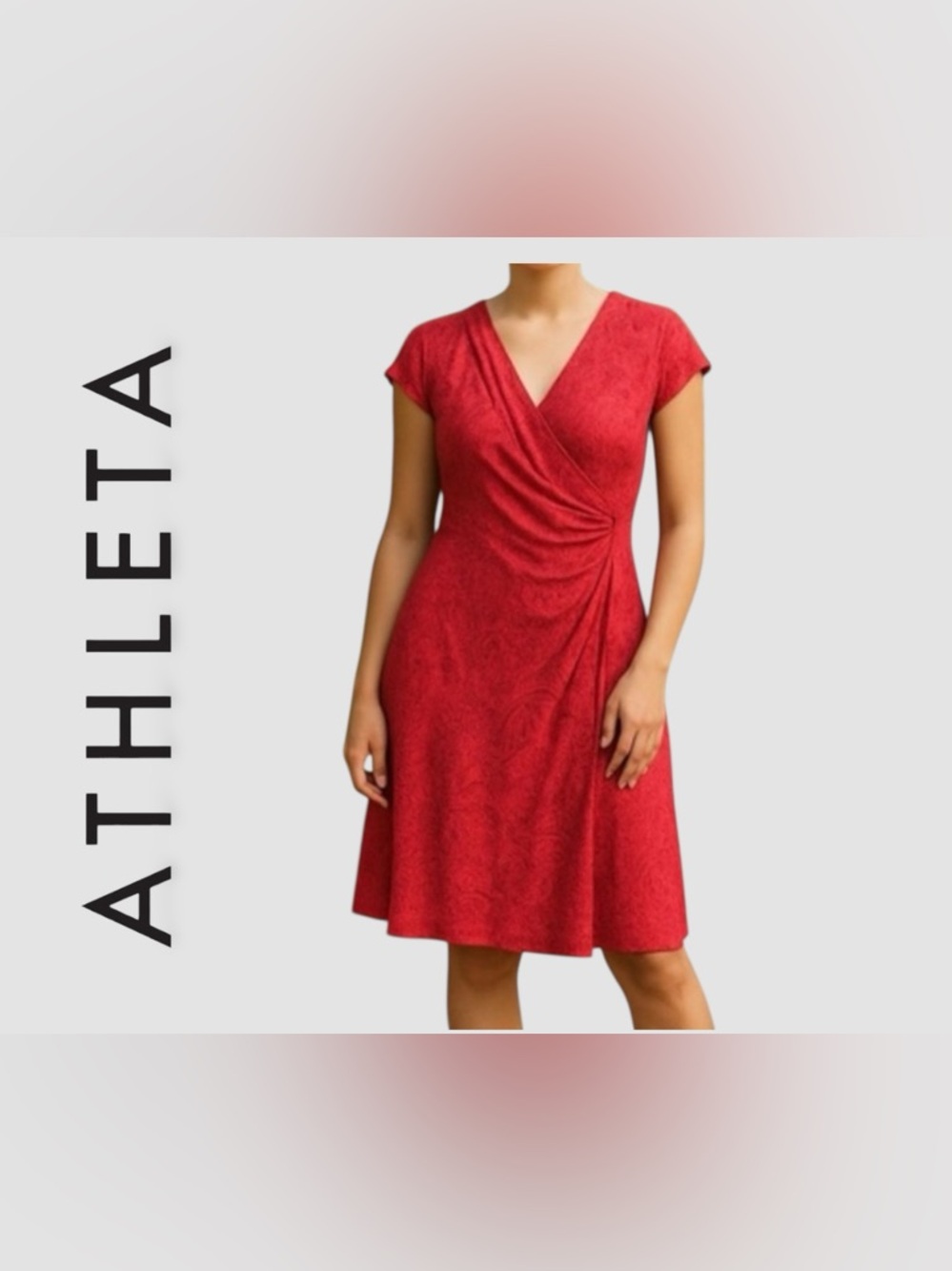 Athleta Dress Faux Wrap Nectar Red Henna Stretch Knee Length Size Medium